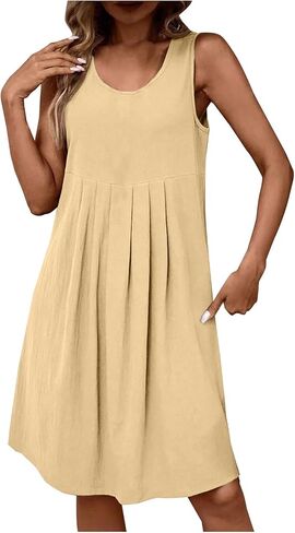 Women's Linen Dress Casual Loose Tank Dresses Summer Vacation Beach Dress in Saudi Arabia