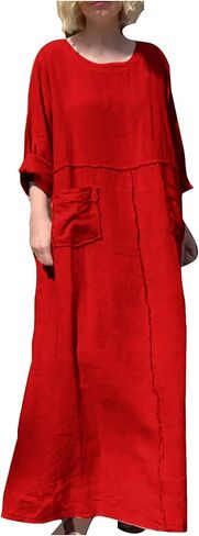 Women's Casual Maxi Shirt Dress Short Sleeve Cotton Linen Dress Summer Vacation Beach Dresses in Saudi Arabia