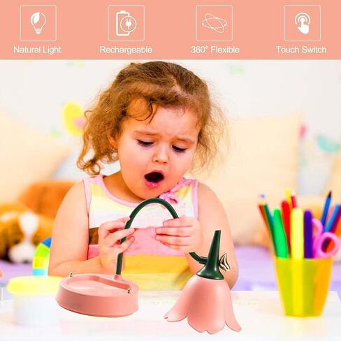مصباح مكتب للأطفال، مصباح طاولة LED قابل للتعتيم مع 3 درجات حرارة ألوان، مصباح مكتب قابل لإعادة الشحن مع مستشعر باللمس وذراع مرن، مصباح بجانب السرير USB للقراءة والتعلم والعمل (وردي) in Saudi Arabia