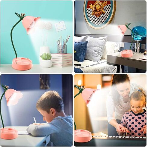 مصباح مكتب للأطفال، مصباح طاولة LED قابل للتعتيم مع 3 درجات حرارة ألوان، مصباح مكتب قابل لإعادة الشحن مع مستشعر باللمس وذراع مرن، مصباح بجانب السرير USB للقراءة والتعلم والعمل (وردي) in Saudi Arabia