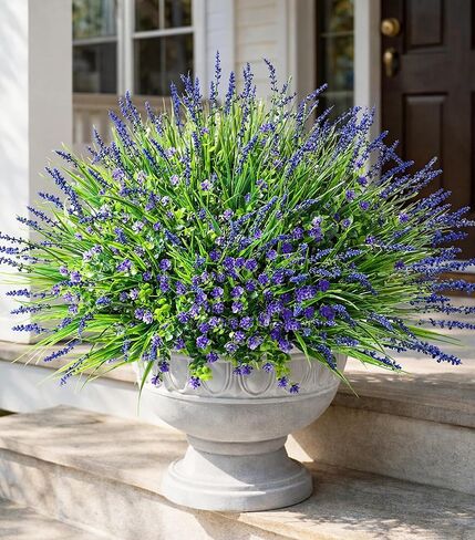 HyeFlora 20 Bundles Artificial Fake Outdoor Plants Flowers for Spring Decoration, UV Resistant Realistic White Plastic Flowers Faux Plant Monkey Grass for Planter Home Garden Porch Patio Window Box in Saudi Arabia