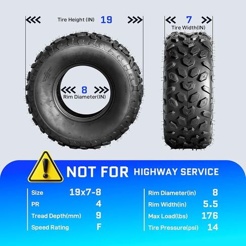 TRIBLE SIX Set of 2 19x7-8 ATV/UTV Tires,19x7x8 All-Terrain Mud & Trail Tires,4PR,Tubeless in Saudi Arabia