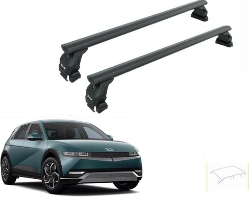 قضبان متقاطعة لحامل السقف لسيارة Hyundai Ioniq 5 (2022-2025) - تناسب نمط تثبيت السقف العاري/العادي، سعة 330 رطلاً، قضبان فتحة T من الألومنيوم، قابلة للقفل، تركيب عالي التحمل بدون مثقاب (أسود، 2qty) in Kuwait