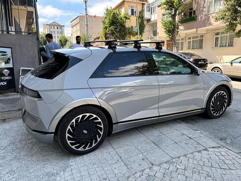 قضبان متقاطعة لحامل السقف لسيارة Hyundai Ioniq 5 (2022-2025) - تناسب نمط تثبيت السقف العاري/العادي، سعة 330 رطلاً، قضبان فتحة T من الألومنيوم، قابلة للقفل، تركيب عالي التحمل بدون مثقاب (أسود، 2qty) in Kuwait
