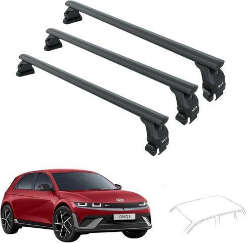 قضبان متقاطعة لحامل السقف لسيارة Hyundai Ioniq 5 (2022-2025) - تناسب نمط تثبيت السقف العاري/العادي، سعة 330 رطلاً، قضبان فتحة T من الألومنيوم، قابلة للقفل، تركيب عالي التحمل بدون مثقاب (أسود، 2qty) in Kuwait