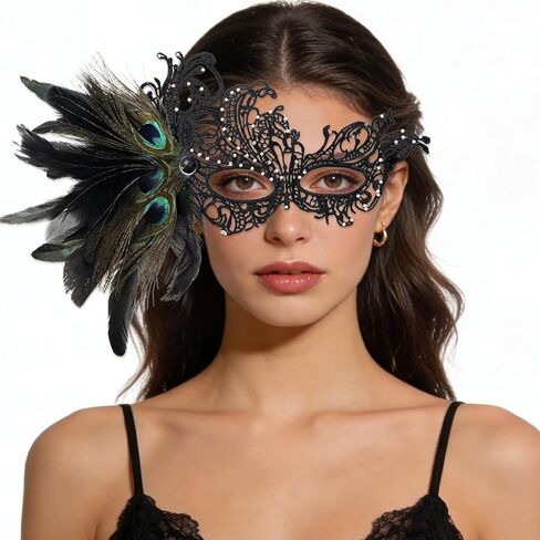 Feather Lace Masquerade Mask for Women, Detachable Feather Mask, for Halloween, Mardi Gras, Carnival, Masquerade Party in Saudi Arabia