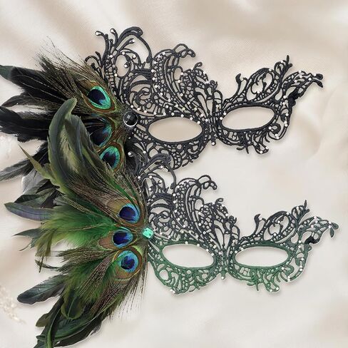 Feather Lace Masquerade Mask for Women, Detachable Feather Mask, for Halloween, Mardi Gras, Carnival, Masquerade Party in Saudi Arabia