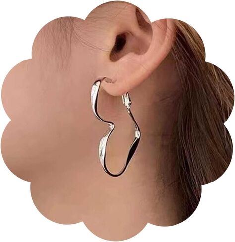 Big Heart Hoop Earrings Silver Heart Dangle Earrings Simple Heart Shaped Drop Earrings Vintage Love Heart Hypoallergenic Statement Earrings Jewelry for Women in Saudi Arabia