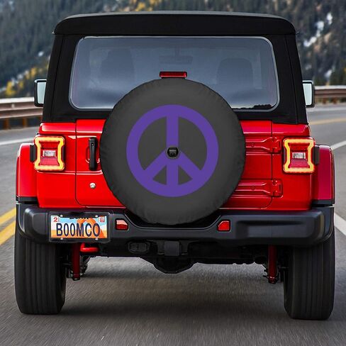 Boomerang - Peace Sign (Purple Print) - 32" Soft JL Tire Cover for Jeep Wrangler JL (with Back-up Camera) - Sport & Sahara (2018-2024) in Saudi Arabia