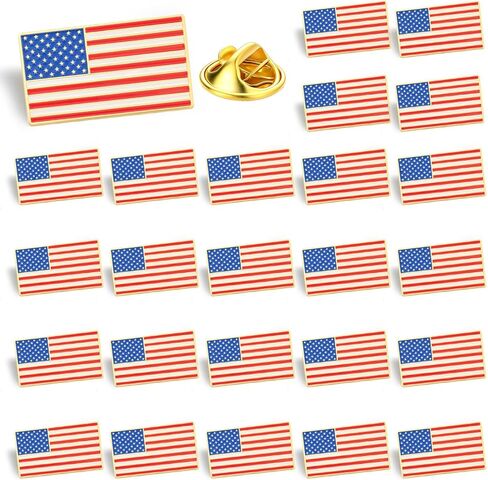 24 Pack American Flag Lapel Pin, Small Rectangle USA Flag Lapel Pin with 50 Stars and 13 Stripes, Made of Metal, Souvenir Hat Jackets Clothes Men Women Patriotic Independence Day in Saudi Arabia