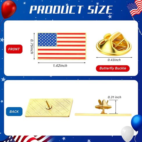 24 Pack American Flag Lapel Pin, Small Rectangle USA Flag Lapel Pin with 50 Stars and 13 Stripes, Made of Metal, Souvenir Hat Jackets Clothes Men Women Patriotic Independence Day in Saudi Arabia