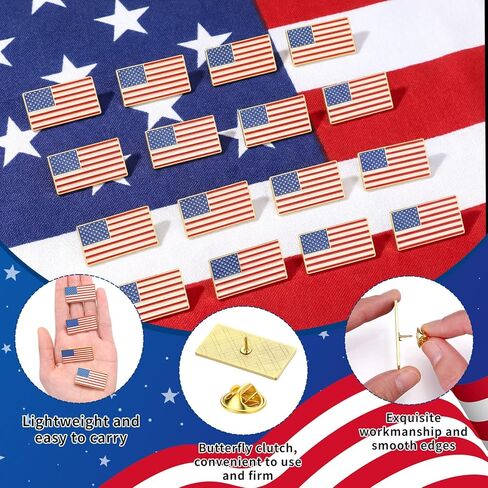 24 Pack American Flag Lapel Pin, Small Rectangle USA Flag Lapel Pin with 50 Stars and 13 Stripes, Made of Metal, Souvenir Hat Jackets Clothes Men Women Patriotic Independence Day in Saudi Arabia