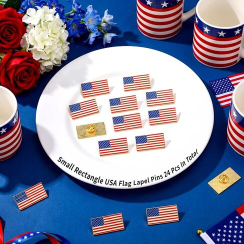 24 Pack American Flag Lapel Pin, Small Rectangle USA Flag Lapel Pin with 50 Stars and 13 Stripes, Made of Metal, Souvenir Hat Jackets Clothes Men Women Patriotic Independence Day in Saudi Arabia