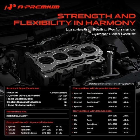 A-Premium L4 Engine Cylinder Head Gasket Compatible with Hyundai Elantra 11-16 1.8L 2.0L, Tucson 14-15 2.0L, Elantra Coupe 13-14, Elantra GT 13-20 & Kia Soul 12-16, Forte 14-16, Forte Koup 14-16 in Saudi Arabia