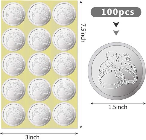 100 قطعة من ملصقات أختام الرقائق المنقوشة، ختم الشمع يبدو ذاتي اللصق لدعوة الزفاف للأظرف والهدايا والبطاقات - فضي (1.5 بوصة) (فضي) in Kuwait