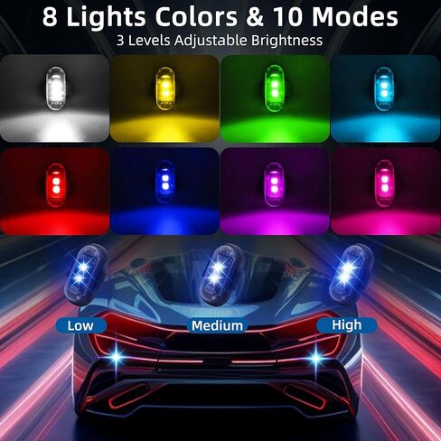 2 قطعة أضواء LED لاسلكية مع جهاز تحكم عن بعد، 8 ألوان عالية السطوع مقاومة للماء ومضادة للتصادمات USB أضواء تحذير LED للدراجات النارية والسيارات بدون طيار والدراجات والشاحنات والطائرات in Saudi Arabia