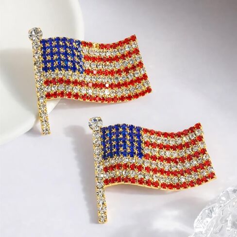 Rhinestone American Flag Brooch Pin for Women & Men – Crystal USA Flag Lapel Pin, Alloy Patriotic Badge for 4th of July, Veterans Day, Memorial Day & Formal Wear in Saudi Arabia