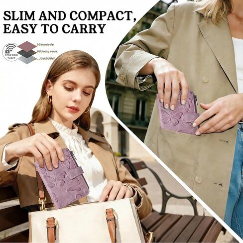 BELTANA Small Wallet Women RFID Blocking Bifold Vegan Leather Slim Womens Wallet with Passport Holder and Zipper Coin Pocket,Ladies Wallets for Women Butterfly Design (Pulple) in Saudi Arabia