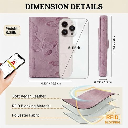 BELTANA Small Wallet Women RFID Blocking Bifold Vegan Leather Slim Womens Wallet with Passport Holder and Zipper Coin Pocket,Ladies Wallets for Women Butterfly Design (Pulple) in Saudi Arabia