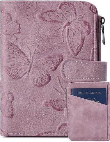 BELTANA Small Wallet Women RFID Blocking Bifold Vegan Leather Slim Womens Wallet with Passport Holder and Zipper Coin Pocket,Ladies Wallets for Women Butterfly Design (Pulple) in Saudi Arabia