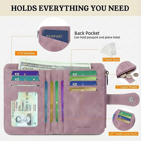 BELTANA Small Wallet Women RFID Blocking Bifold Vegan Leather Slim Womens Wallet with Passport Holder and Zipper Coin Pocket,Ladies Wallets for Women Butterfly Design (Pulple) in Saudi Arabia