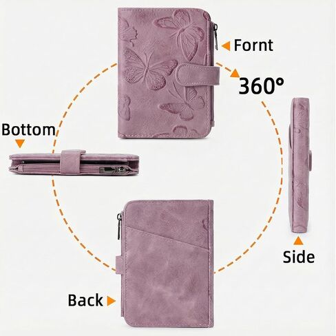 BELTANA Small Wallet Women RFID Blocking Bifold Vegan Leather Slim Womens Wallet with Passport Holder and Zipper Coin Pocket,Ladies Wallets for Women Butterfly Design (Pulple) in Saudi Arabia