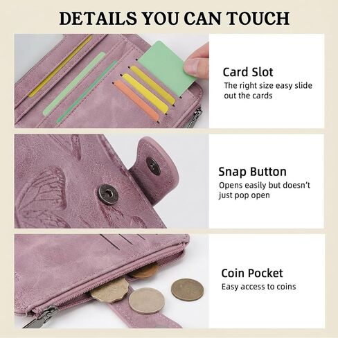 BELTANA Small Wallet Women RFID Blocking Bifold Vegan Leather Slim Womens Wallet with Passport Holder and Zipper Coin Pocket,Ladies Wallets for Women Butterfly Design (Pulple) in Saudi Arabia