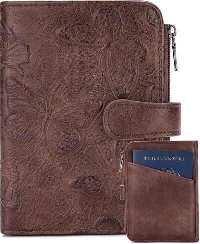 BELTANA محفظة صغيرة للنساء RFID تحجب Bifold جلد نباتي محفظة نسائية نحيفة مع حامل جواز سفر وجيب للعملات المعدنية بسحاب، محافظ للسيدات بتصميم فراشة (أرجواني) in Kuwait