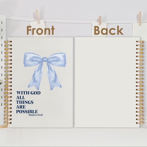 Coquette Blue Bow Christian Spiral Journal Notebook 5.5x8.3in، مع الله كل الأشياء ممكنة، مجلة صلاة ملهمة للمرأة، دفاتر ملاحظات الكتاب المقدس ملهمة لتدوين الملاحظات in Kuwait