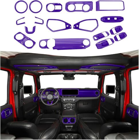 21PCS Full Set Interior Trim Kit for 2024-2026+ Jeep Wrangler JL JLU & Jeep Gladiator JT, Dashboard Side Outlet Door Handle Bowl Headlight Switch Roof Reading Light Cover (Purple) in Saudi Arabia