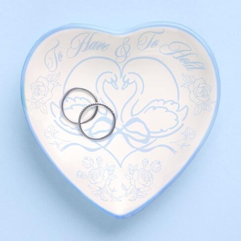xo, Fetti To Have & To Hold Ring Tray – Ceramic Dish | Something Blue, Bridal Gift, Wedding, Engagement, Keepsake, Swan Motif, Bride, Heart Shaped in Saudi Arabia