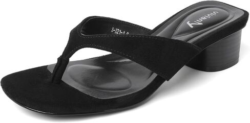 vivianly Women's Suede Kitten Heel Flip Flops Square Toe Low Chunky Heel Thong Sandals Casual Slip On Mules in Kuwait