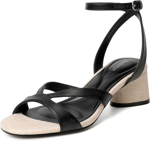 Reitoye نساء بكعب مكتنز مفتوح اصبع القدم منسوج Strappy صنادل رباط الكاحل منخفض كتلة كعب صنادل أحذية الحفلات المريحة in Kuwait