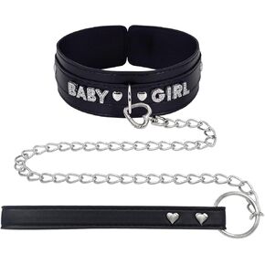 مجموعة قلادة ومقود باللون الأسود من بالولي، طوق قلادة قابل للتعديل مصنوع يدويًا، سلسلة مقود من خليط معدني مع مشبك دوار على شكل قلب in Kuwait