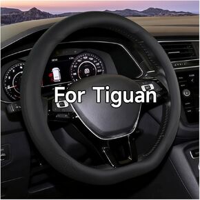 غطاء عجلة القيادة ذو القاعدة المسطحة لسيارة VW Tiguan 2016-2025، جلد غير قابل للانزلاق يناسب Volkswagen Tiguan Allspace/R-Line، ملحق داخلي للسيارة على شكل D (أسود) in Kuwait