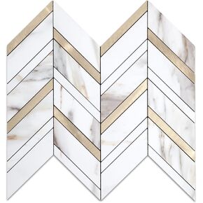 yipscazo 10 ورقة متعرجة قشر وعصا باكسبلاش لجدران المطبخ، مقاومة للحرارة حجر رمادي أبيض مختلط عصا معدنية على البلاط باكسبلاش، قشر مقاوم للماء وعصا بلاط للحمام والدش in Kuwait