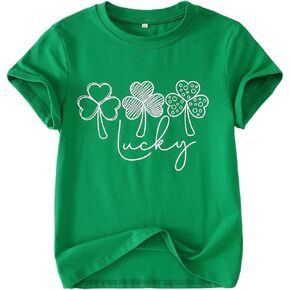 Kids St. Patrick's Day Shirt Girls Boys Lucky Shamrock Graphic T-Shirt Irish Four-Leaf Clover Short Sleeve Tees Tops in Saudi Arabia