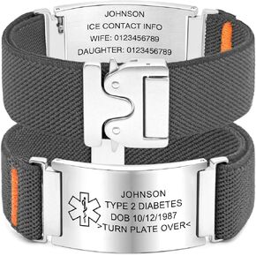 Personalized Nylon Medical Bracelet with Laser-Engraved Medical Alert ID Tag and Secure Parachute-Style Buckle, Adjustable Length Custom Safety Gift for Men in Saudi Arabia