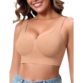 Sports Bras for Women, V-Neck Seamless Full Coverage Wireless Bra with Wide Straps, Pad-Free Workout Gym Yoga Top in Saudi Arabia