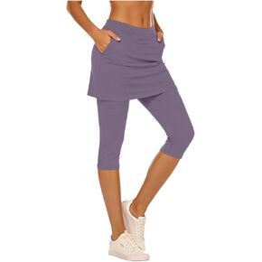 Skirted Leggings for Women Tummy Control High Waisted Summer Capri Pants Athletic Tennis Yoga Leggings with Pockets in Saudi Arabia
