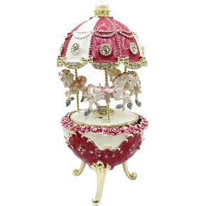Rotating Carousel Music Box Pearl Dome, Rose Accents, Enameled Craft, Unique Home Decor & Gift Giving in Kuwait