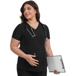 قميص علوي للحوامل، قميص برقبة على شكل حرف V، فرك طبي للحمل مع جيبين وخصر قابل للتعديل، ملابس عمل سهلة العناية in Kuwait