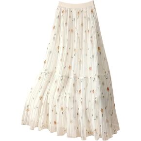 Women's Boho Floral Ruffle Maxi Skirts Elegant High Waisted Pleated A Line Flowy Skirt in Kuwait