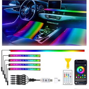 مصابيح LED أكريليك 5 في 1 للسيارة، مصابيح LED داخلية للسيارة ذات إضاءة محيطة RGB مع 16 مليون لون، مزامنة الموسيقى، التطبيق وUSB وجهاز التحكم عن بعد، أضواء السيارة الداخلية لديكورات لوحة القيادة. in Kuwait