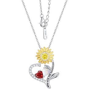 Mother's Day Gifts for Women - 925 Sterling Silver Double Birthstone Sunflower Necklace, Anniversary Birthday Jewelry You are My Sunshine Gifts for Wife Couple Mom 18"+2" Non Tarnish in Saudi Arabia