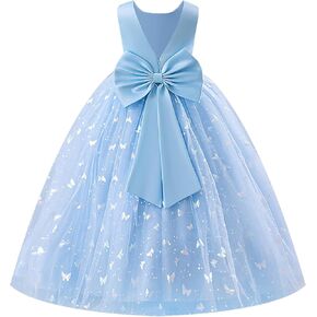 IDOPIP Butterfly Flower Girl V-Backless Bow Dress for Kids Wedding Pageant Party Long Gown Communion Birthday Tulle Dresses in Saudi Arabia