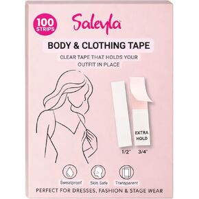 SALEYLA Body & Clothing Tape – 100 Clear Double-Sided Strips (50 Standard + 50 Extra Hold) | Sweatproof, Skin-Safe Fashion Tape for Dresses, Necklines, Stagewear & Secure Body Adhesive in Saudi Arabia