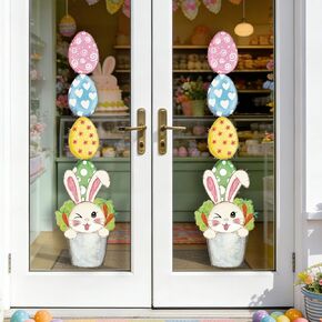 Easter Window Clings Decorations, Large Cute Fun Easter Bunny Eggs Potted Window Decals for Home Office School Slide Glass Door Storefronts, Double Sided Rustic Rabbit Vibrant Colored Eggs in Kuwait