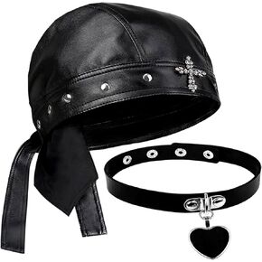 Rock Doo Rags Skull Cross Cap Biker Bandana Studs Do Rag with Punk Design with Necklace for Riding & Outdoor Activities in Kuwait