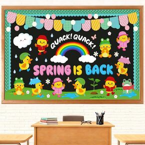 104 قطعة من ديكورات لوحة النشرات الربيعية، مجموعة ديكورات لوحة نشرات البط الربيعي، ديكورات الربيع الممطرة بسحابة قوس قزح للمكتب والفصول الدراسية والمنزل، الربيع يعود إلى ديكورات لوحة الإعلانات in Kuwait